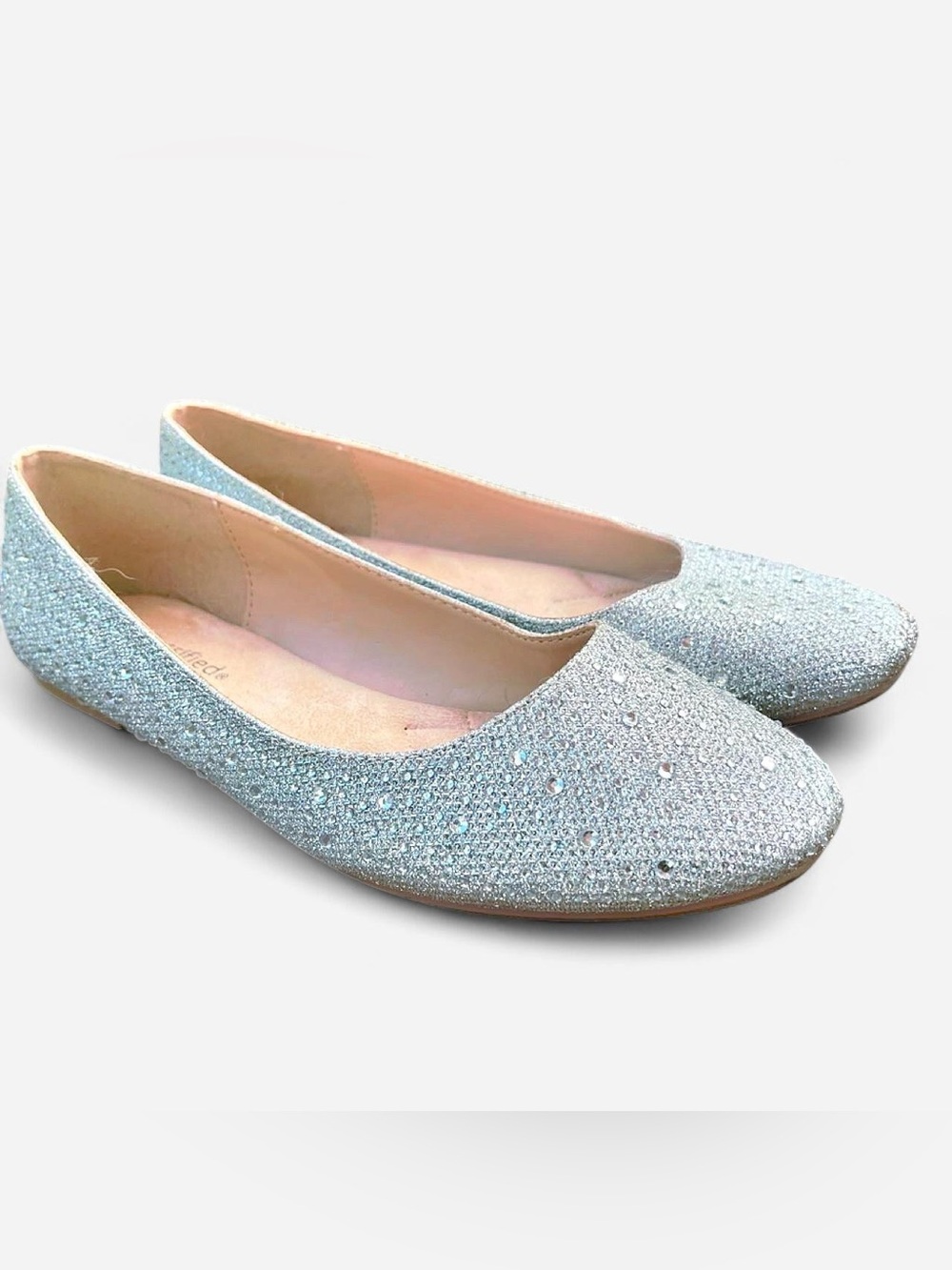 City Classified Silver Glitter Rhinestone Ballet Flats | Women’s Slip-On Shoes - Picture 3 of 6